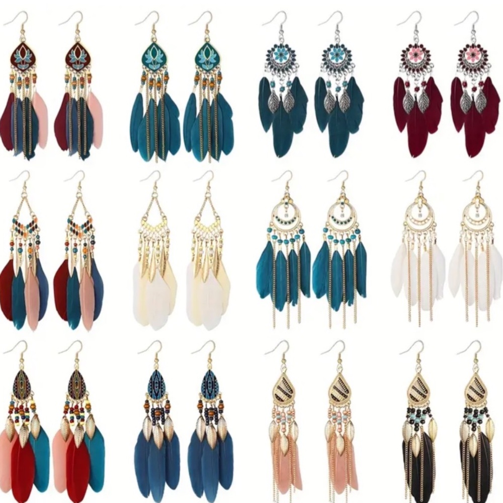 NWT! Beautiful Boho Feather Pierced Dangle Earrings!  You Pick ONE Pair!